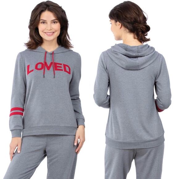 Pajamagram Tops - NWT Pajamagram Grey & Red Loved Pullover Hooded Sweatshirt